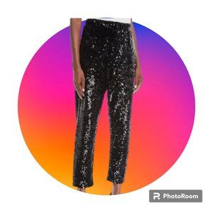 Joan Vass - NWT Black High Rise Sequin Cropped Elastic Waist Pants, Size 0/SM